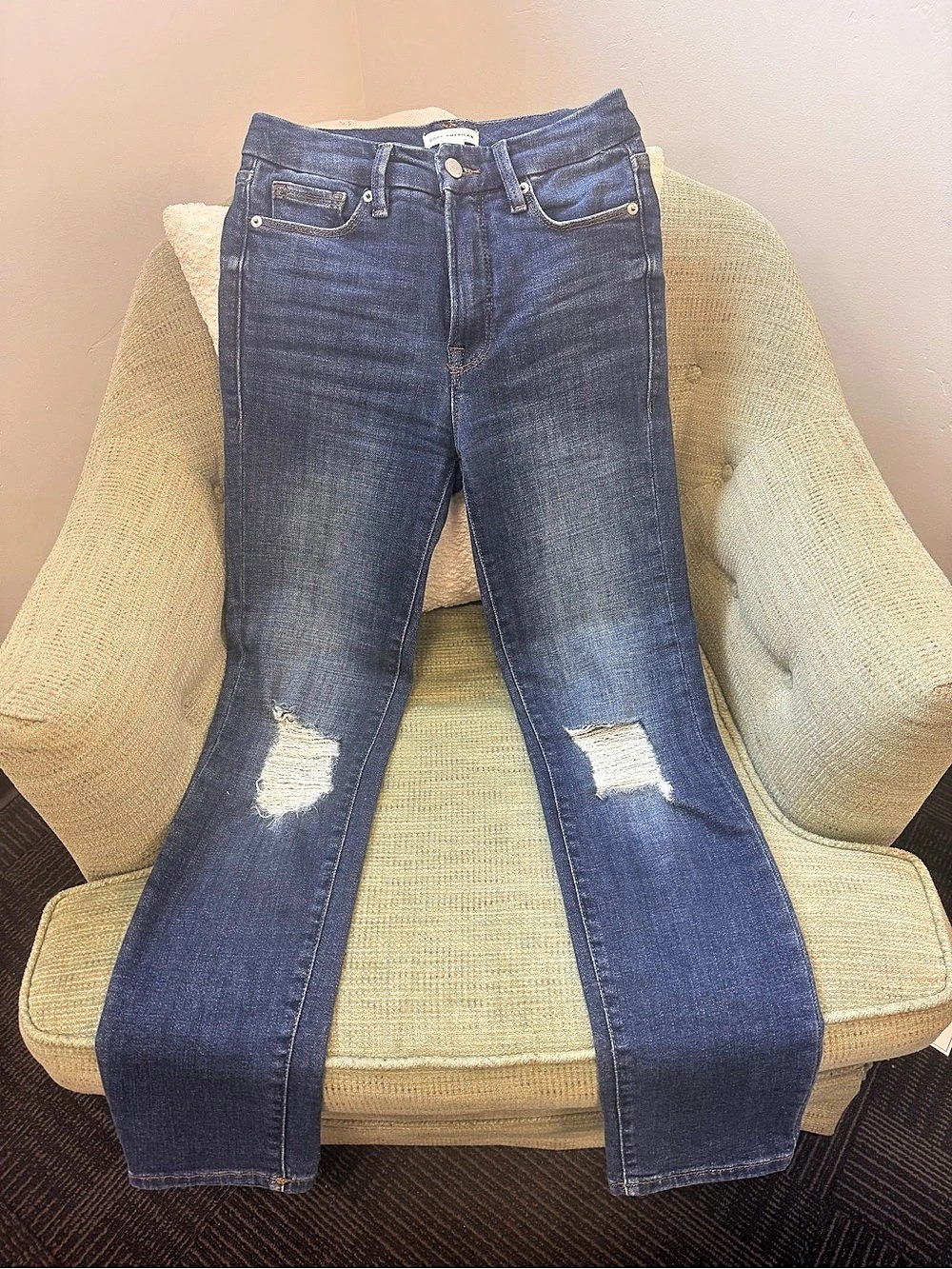 Good American Good Legs Skinny Jeans Waist 25 Distressed Blue